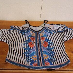 Floral and striped cold sholder top